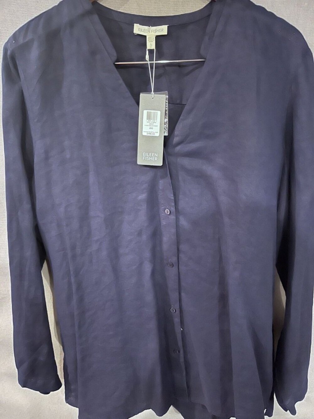 Eileen Fisher Navy Cardigan Blouse Sz L NWT